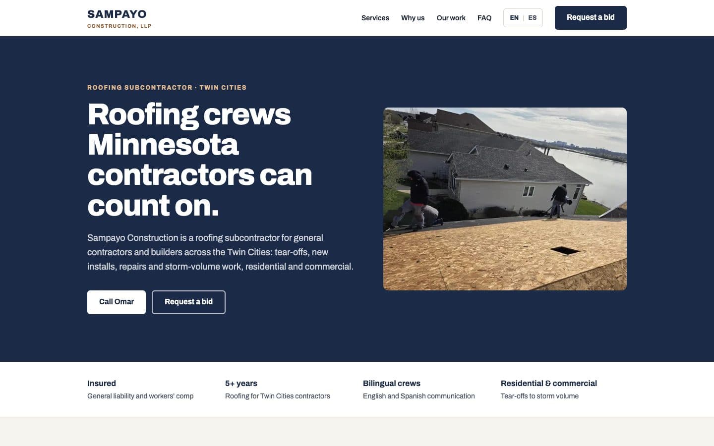 Sampayo Construction website homepage